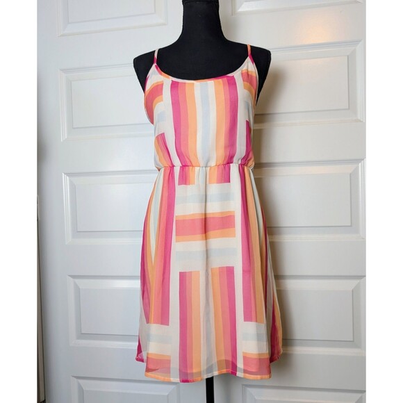 Roxy Dress Size L Colorful Sundress  Adjustable Straps Elastic Waist Lined - Picture 1 of 9